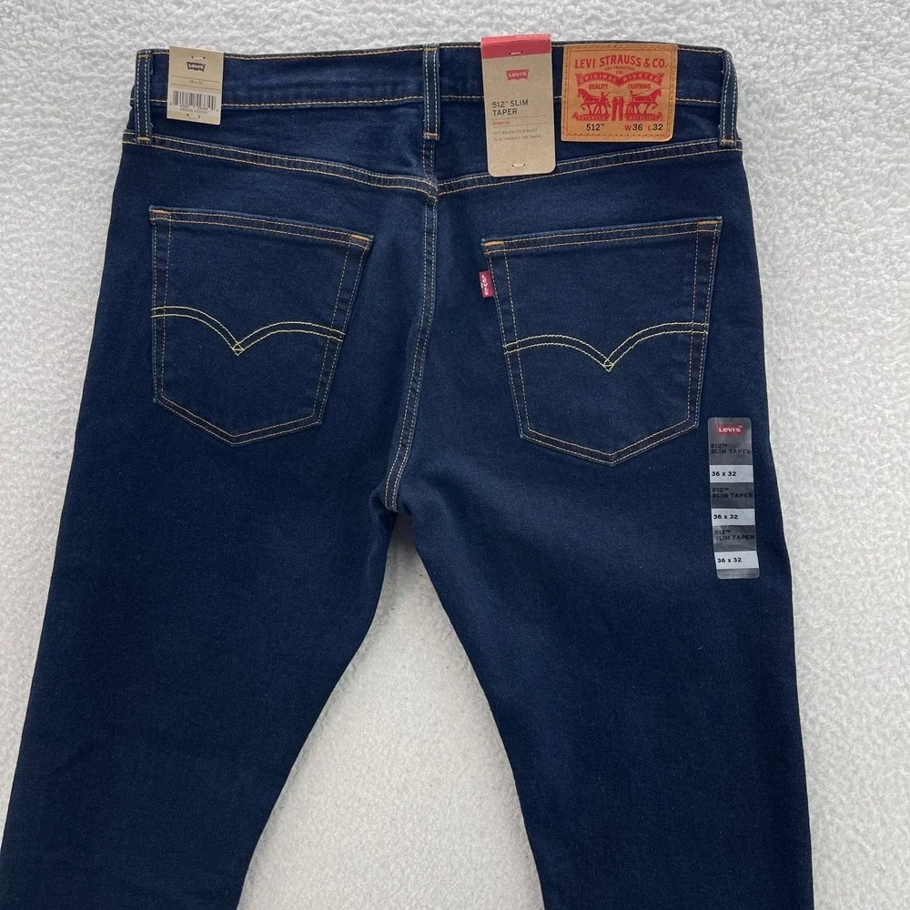 Levis Jeans Mens 36x32 Blue 512 Slim Taper Dark Wash Stretch Denim Preppy Casual